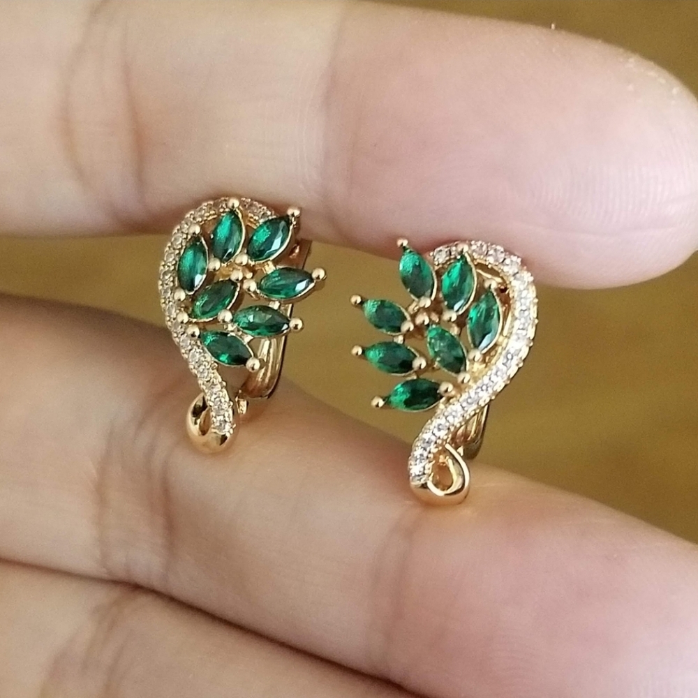 New 14K Gold Filled Emerald Diamond Flower Hoop Earrings for Women